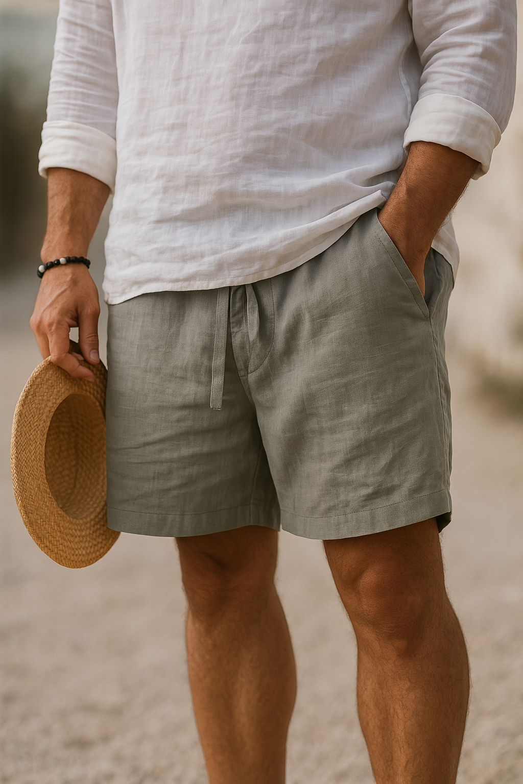 Marco Linen Shorts – Men’s Cotton Blend Shorts with Relaxed Fit and Drawstring Waist