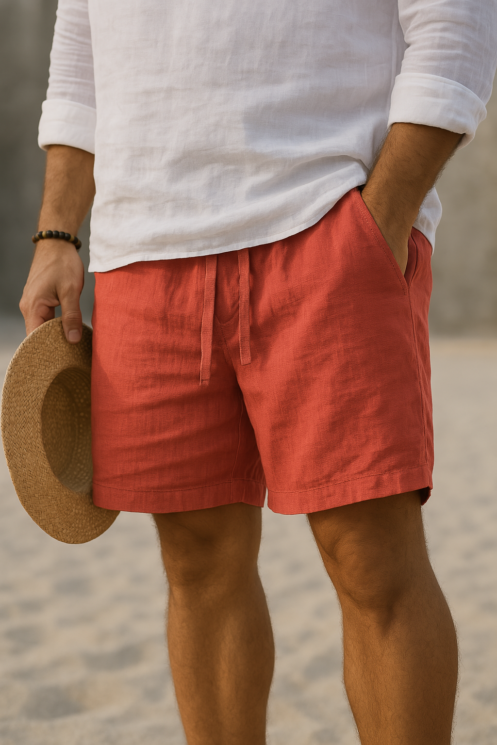 Marco Linen Shorts – Men’s Cotton Blend Shorts with Relaxed Fit and Drawstring Waist