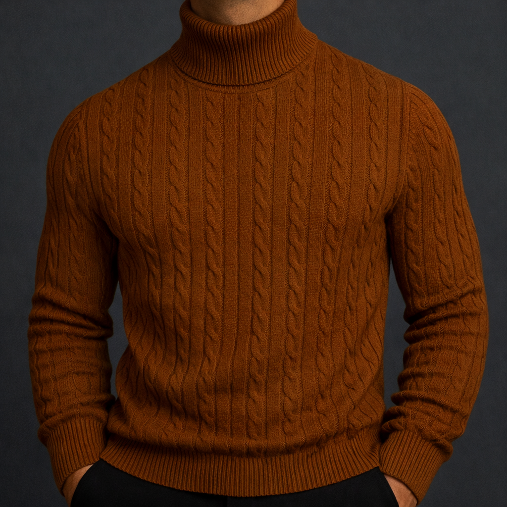 Arthur Men’s Turtleneck Sweater – Cable Knit Jumper