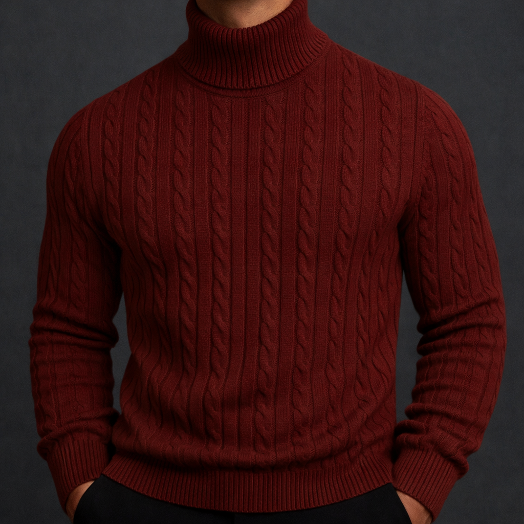 Arthur Men’s Turtleneck Sweater – Cable Knit Jumper