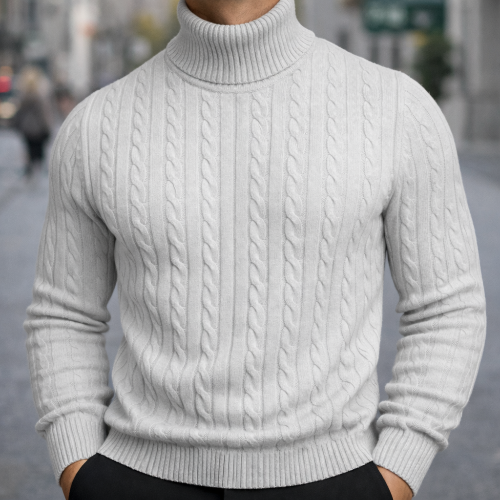 Arthur Men’s Turtleneck Sweater – Cable Knit Jumper