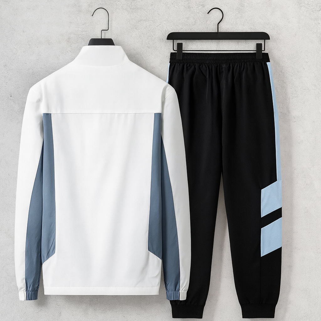Prague Men’s Tracksuit – Stretch Fabric Set with Colorblock Panels & Tapered Pants