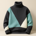 Wyatt Men’s Turtleneck Sweater – Color-Block Wool-Nylon Blend with Fleece Lining