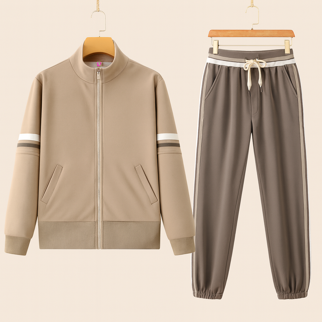 Easton Men’s Tracksuit Set – Soft Double-Knit with Striped Design