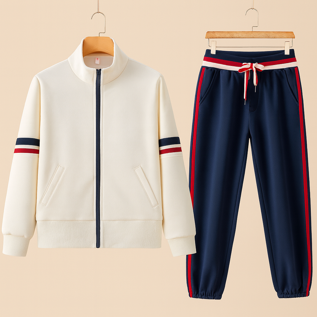 Easton Men’s Tracksuit Set – Soft Double-Knit with Striped Design