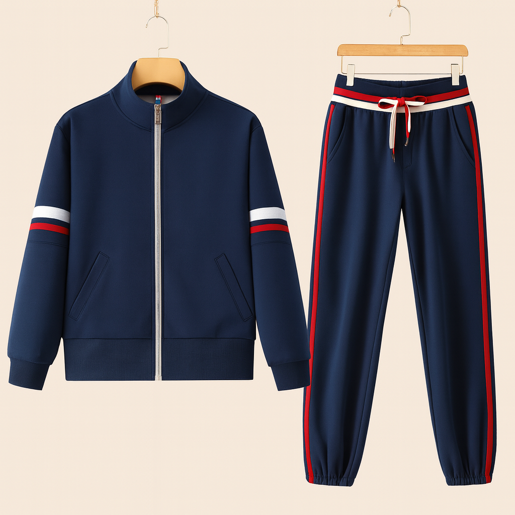 Easton Men’s Tracksuit Set – Soft Double-Knit with Striped Design