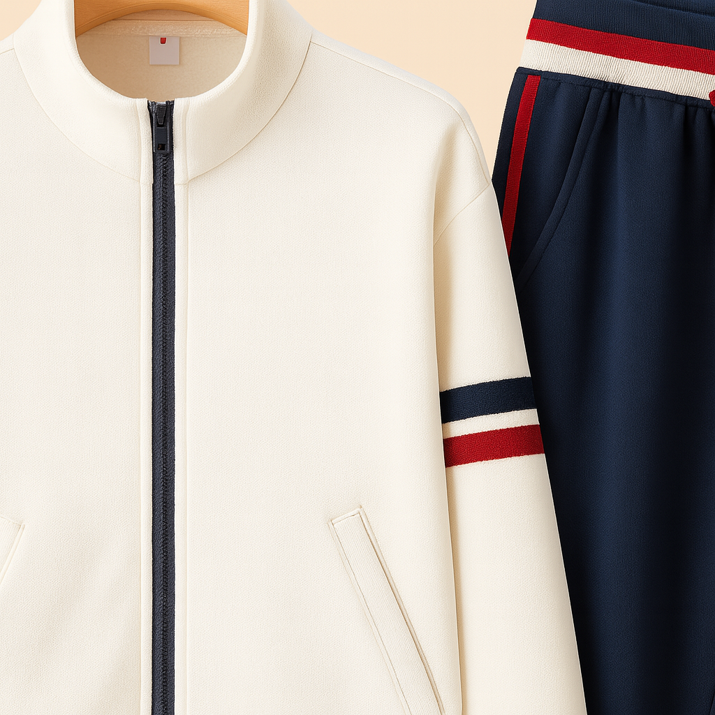 Easton Men’s Tracksuit Set – Soft Double-Knit with Striped Design