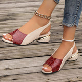 Chic City Leather Sandals – Glossy Croc-Embossed with Gold Accent Block Heel 4