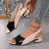 Chic City Leather Sandals – Glossy Croc-Embossed with Gold Accent Block Heel 7