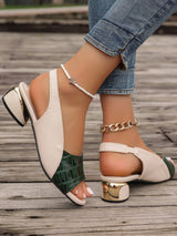 Chic City Leather Sandals – Glossy Croc-Embossed with Gold Accent Block Heel 8
