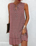 Chic Geometric Shift Dress – Lightweight Cotton-Linen with Flirty Tie Neck for Summer Weddings 0