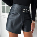 Chic Vegan Leather High-Waisted Womens Shorts – Structured Fit for Modern Style 0