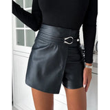 Chic Vegan Leather High-Waisted Womens Shorts – Structured Fit for Modern Style 3