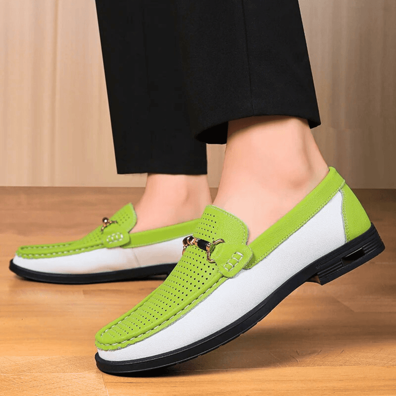 Chicago Genuine Leather Loafers for Women – Breathable Perforated Design with Gold Accents 0