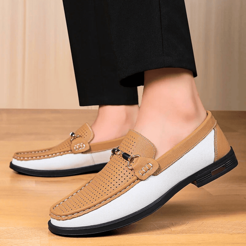 Chicago Genuine Leather Loafers for Women – Breathable Perforated Design with Gold Accents 2