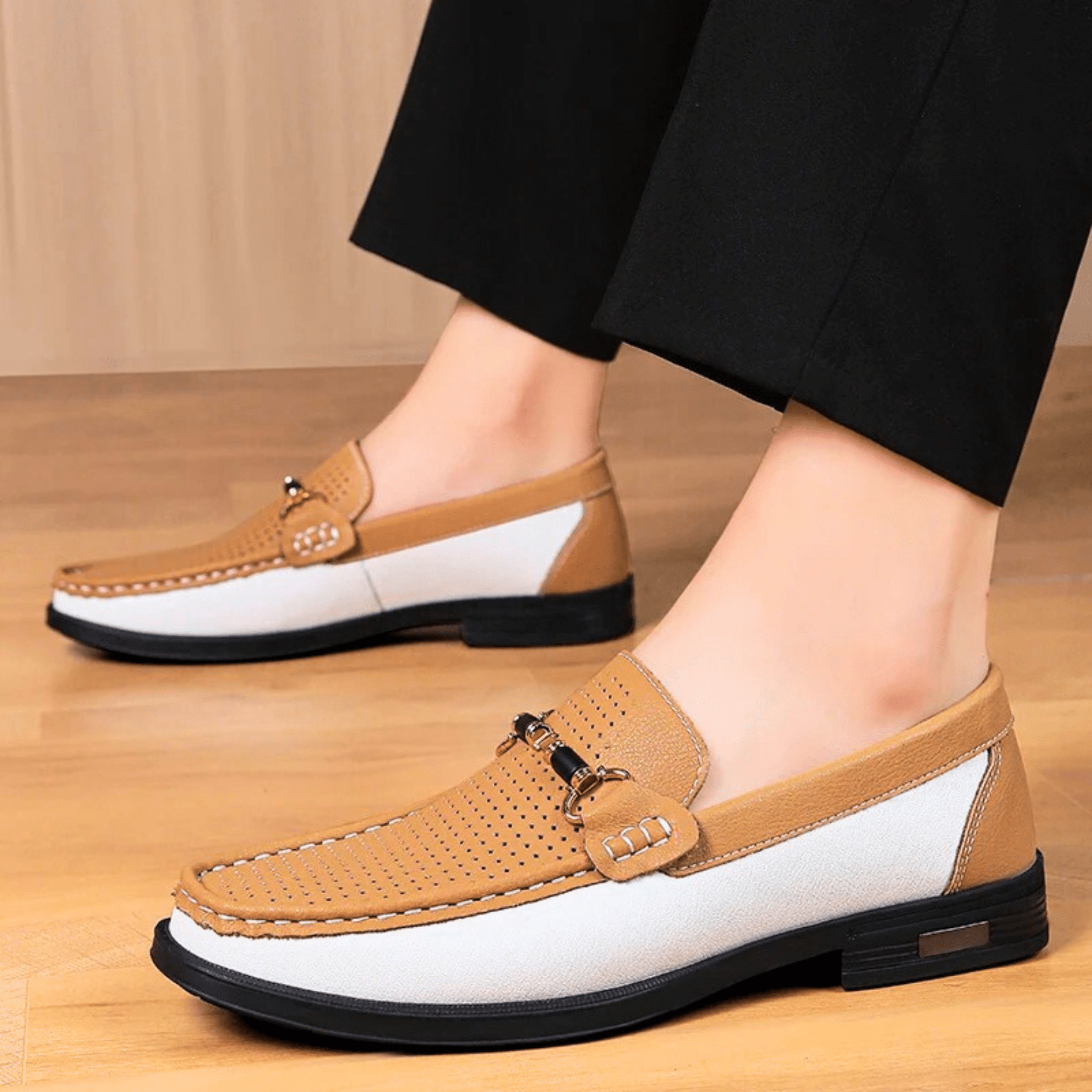 Chicago Genuine Leather Loafers for Women – Breathable Perforated Design with Gold Accents 3