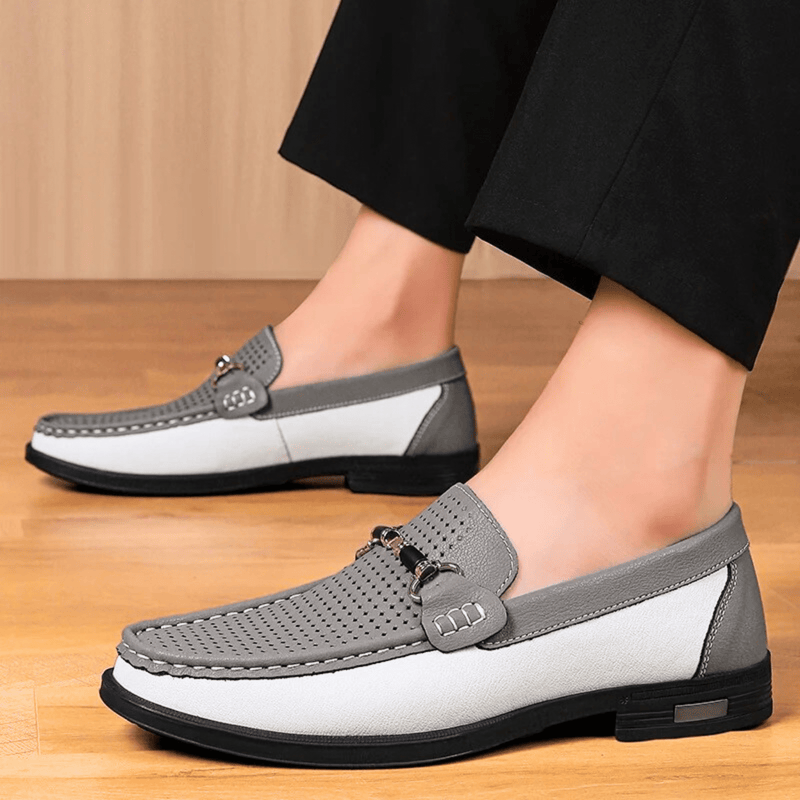 Chicago Genuine Leather Loafers for Women – Breathable Perforated Design with Gold Accents 7