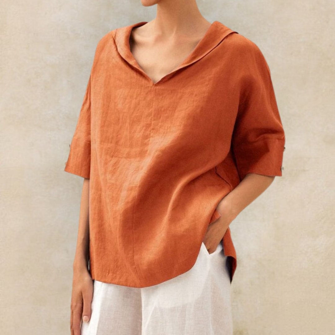 Chicago V-Neck White Blouse – Lightweight Linen for Plus Size Summer Tops 1