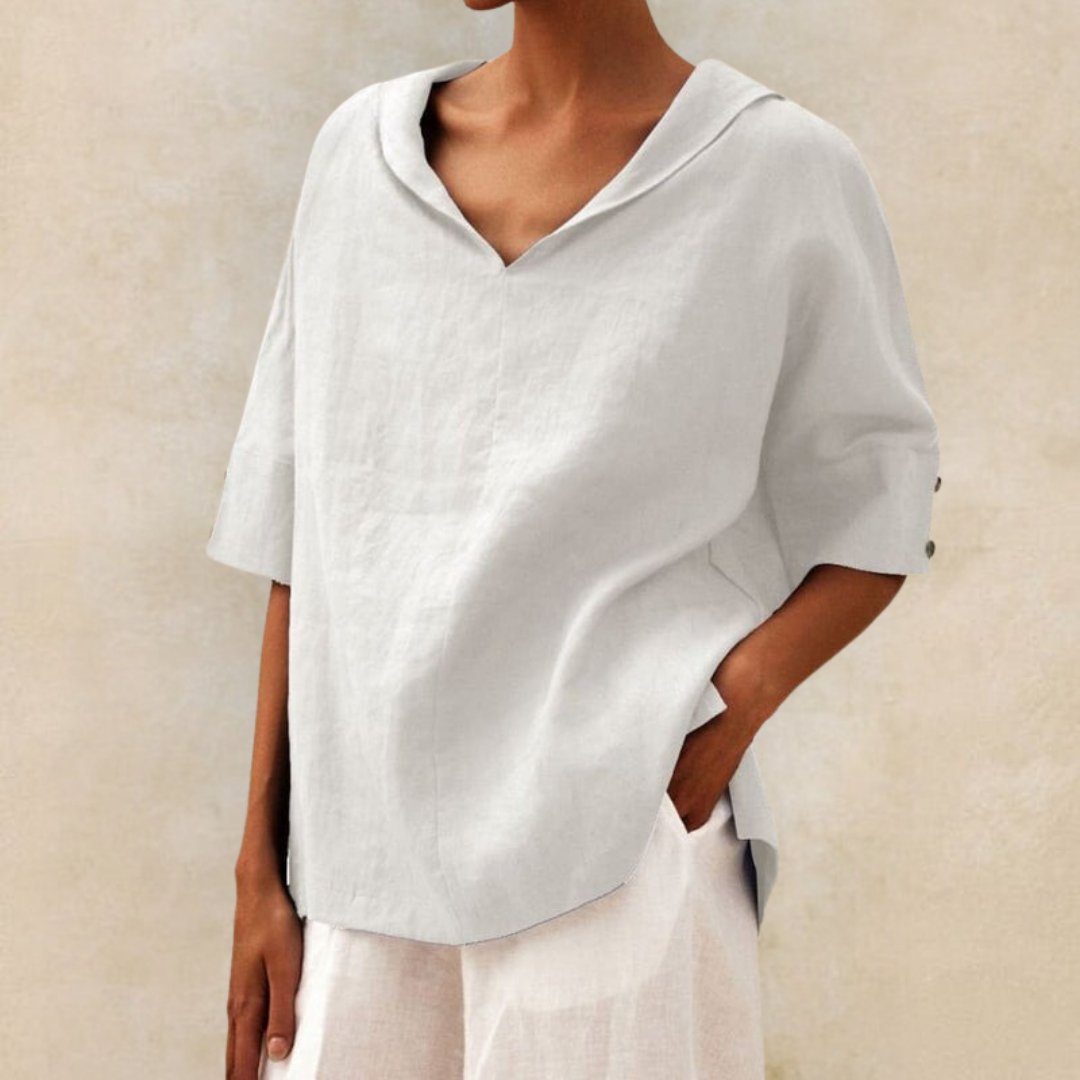 Chicago V-Neck White Blouse – Lightweight Linen for Plus Size Summer Tops 5