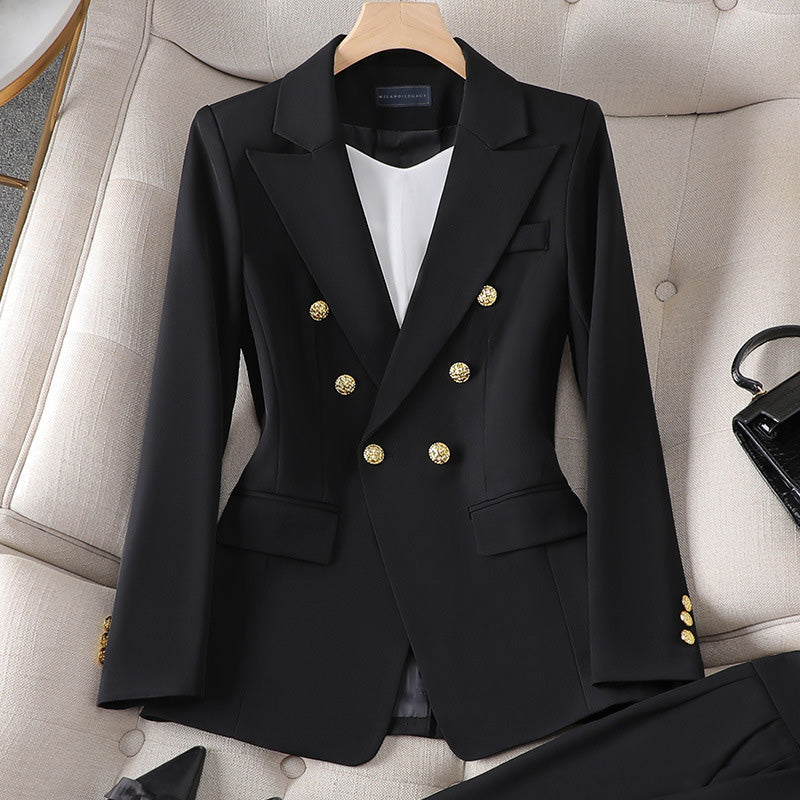 Sienna Rose Blazer Set – Tailored Two-Piece with Gold Button Detail