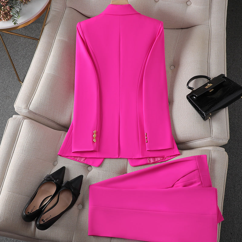 Sienna Rose Blazer Set – Tailored Two-Piece with Gold Button Detail