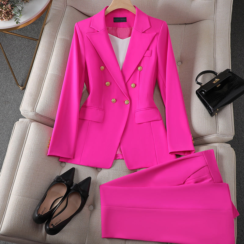 Sienna Rose Blazer Set – Tailored Two-Piece with Gold Button Detail