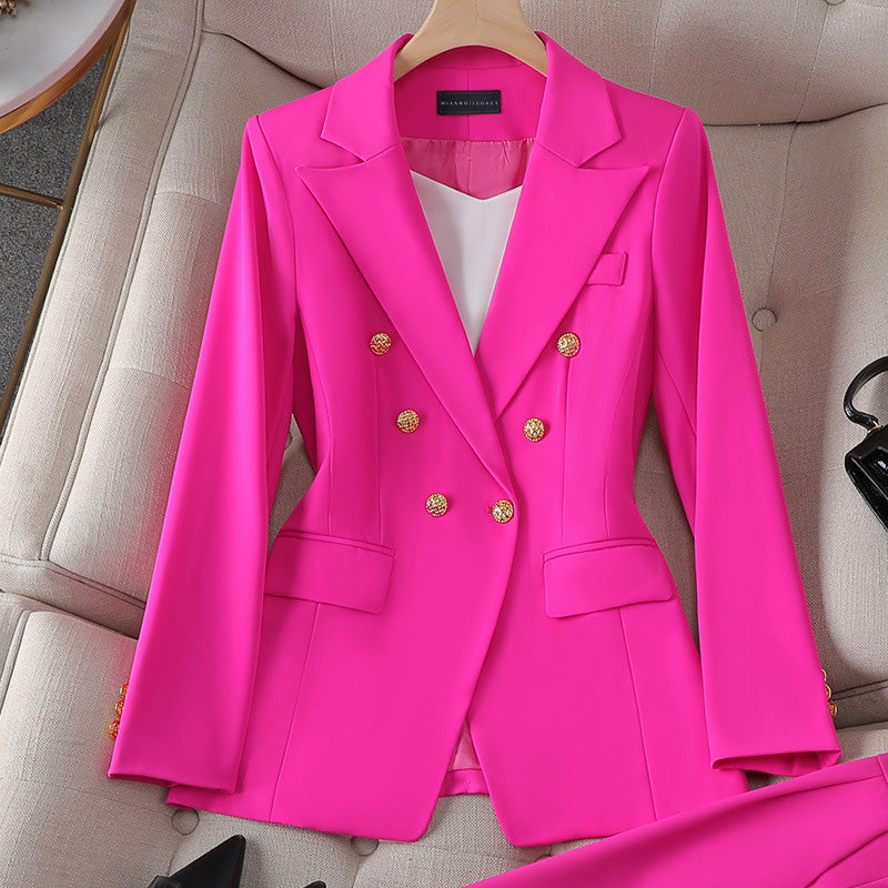 Sienna Rose Blazer Set – Tailored Two-Piece with Gold Button Detail