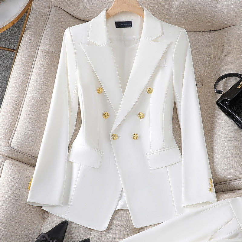 Sienna Rose Blazer Set – Tailored Two-Piece with Gold Button Detail
