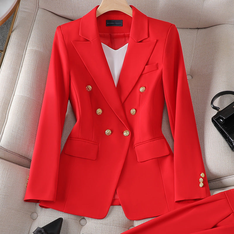 Sienna Rose Blazer Set – Tailored Two-Piece with Gold Button Detail