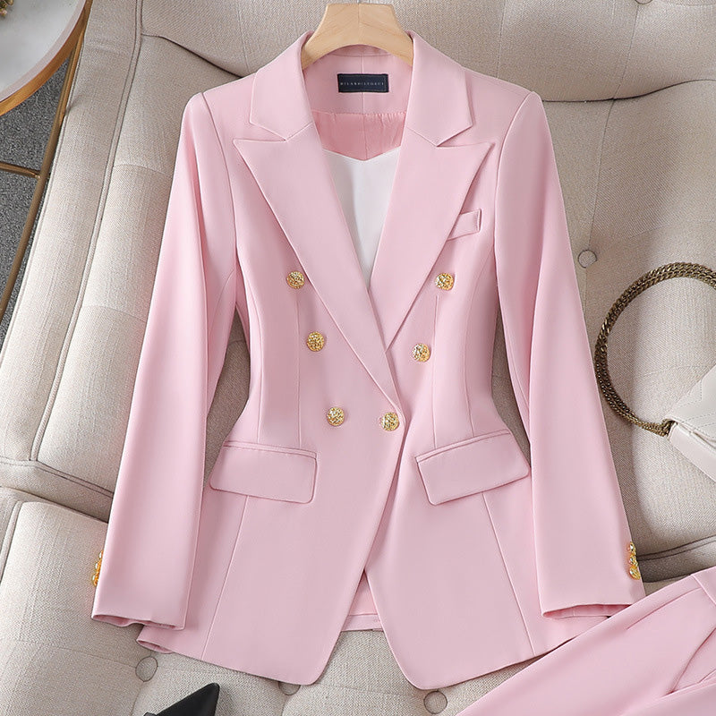 Sienna Rose Blazer Set – Tailored Two-Piece with Gold Button Detail
