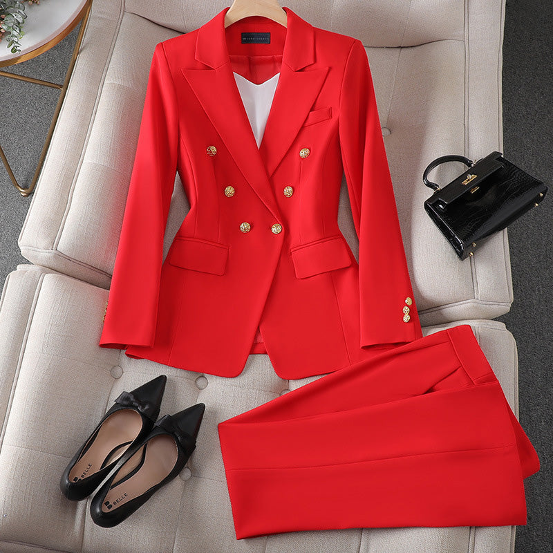 Sienna Rose Blazer Set – Tailored Two-Piece with Gold Button Detail