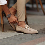 Cognac Suede Loafers for Women – Elegant Gold Accents & Cushioned Comfort 0