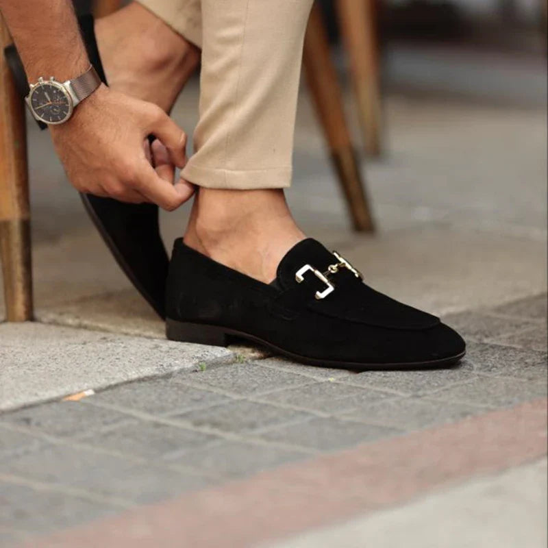Cognac Suede Loafers for Women – Elegant Gold Accents & Cushioned Comfort 3
