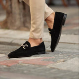 Cognac Suede Loafers for Women – Elegant Gold Accents & Cushioned Comfort 4