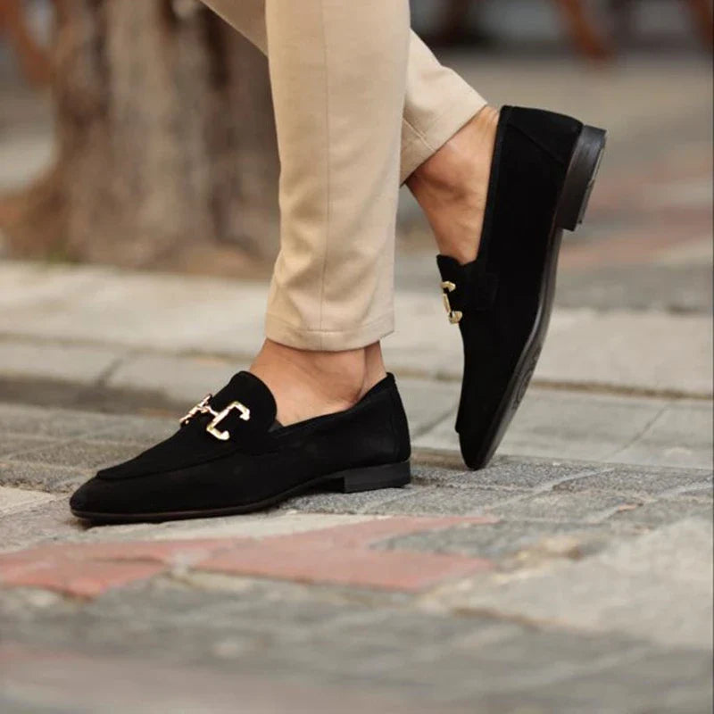 Cognac Suede Loafers for Women – Elegant Gold Accents & Cushioned Comfort 4