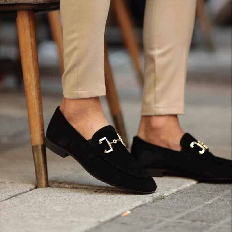 Cognac Suede Loafers for Women – Elegant Gold Accents & Cushioned Comfort 5