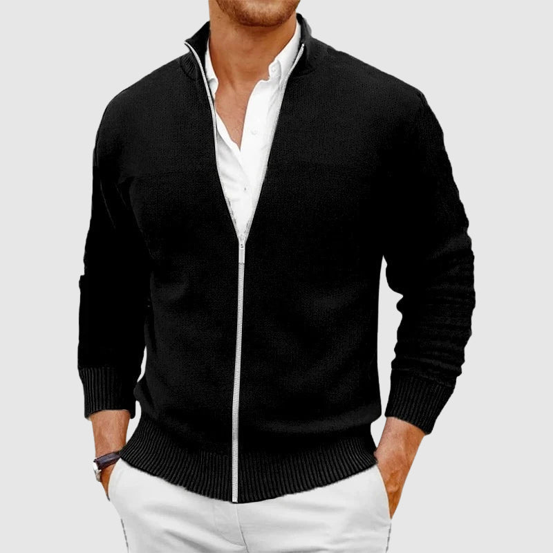 Brooklyn Men’s Zip-Up Cardigan – Lightweight Knit with Stand Collar Design
