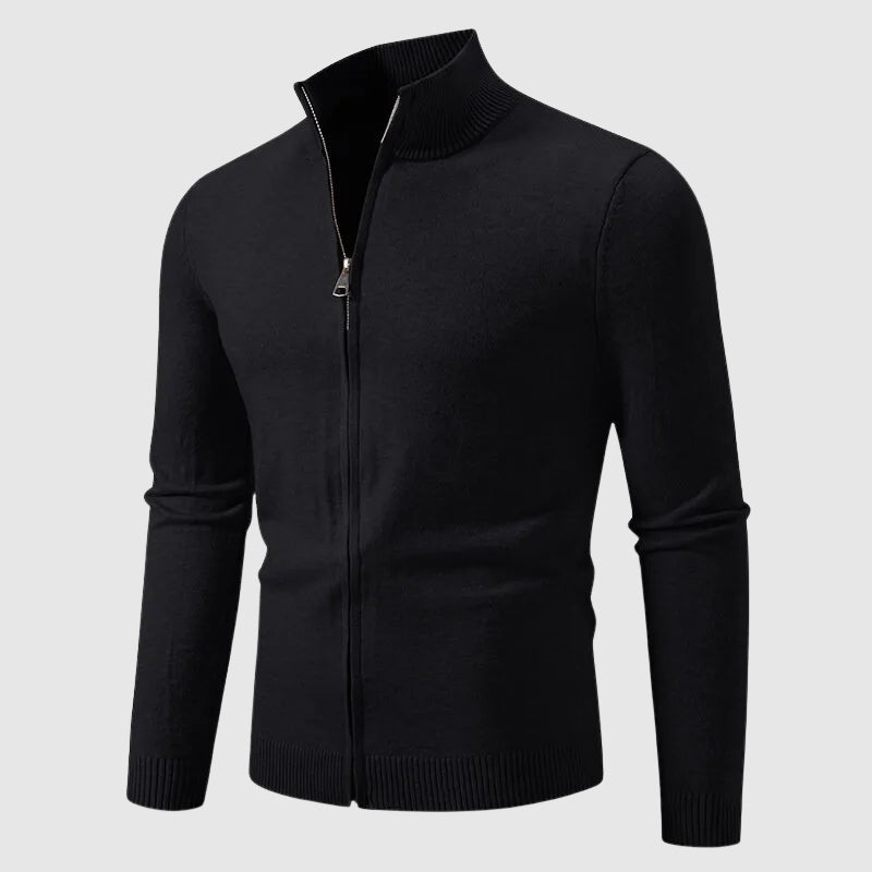 Brooklyn Men’s Zip-Up Cardigan – Lightweight Knit with Stand Collar Design