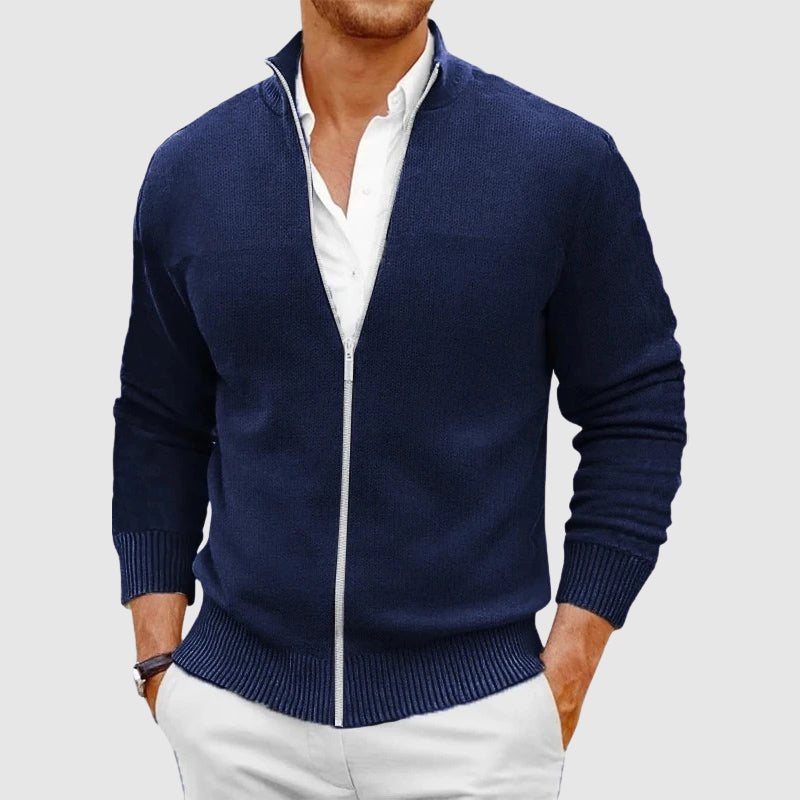 Brooklyn Men’s Zip-Up Cardigan – Lightweight Knit with Stand Collar Design