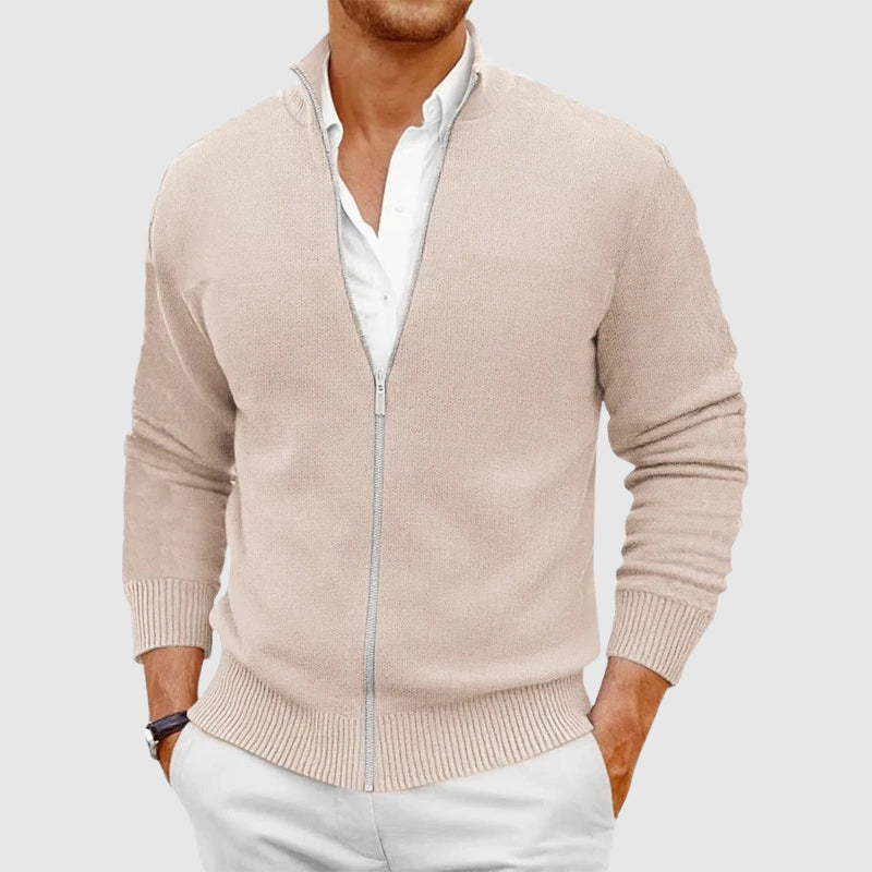 Brooklyn Men’s Zip-Up Cardigan – Lightweight Knit with Stand Collar Design
