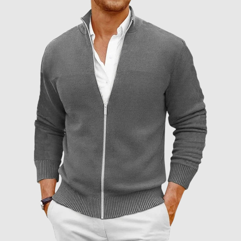 Brooklyn Men’s Zip-Up Cardigan – Lightweight Knit with Stand Collar Design