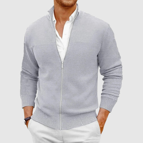 Brooklyn Men’s Zip-Up Cardigan – Lightweight Knit with Stand Collar Design