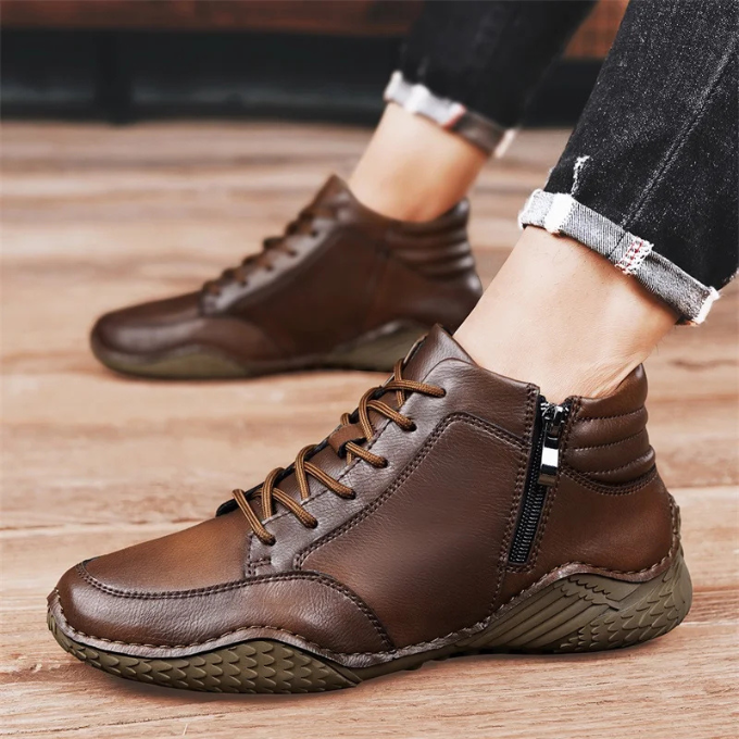 Dantelo Men’s Leather Ankle Boots – Full-Grain Zip-Up Design for Everyday Comfort