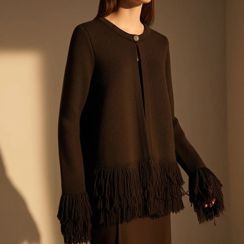 Carina Women’s Cardigan – Fringe Style Structured Knit Cardigan