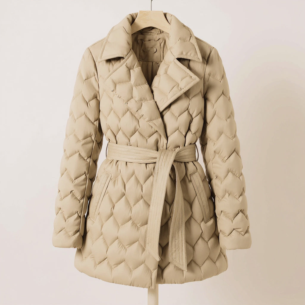 Freya Women’s Quilted Belted Coat – Water-Resistant Diamond Stitch Wrap Design