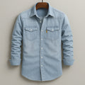 Denver Modern Fit Denim Button Down Shirt – Soft Cotton with Double Chest Pockets 0