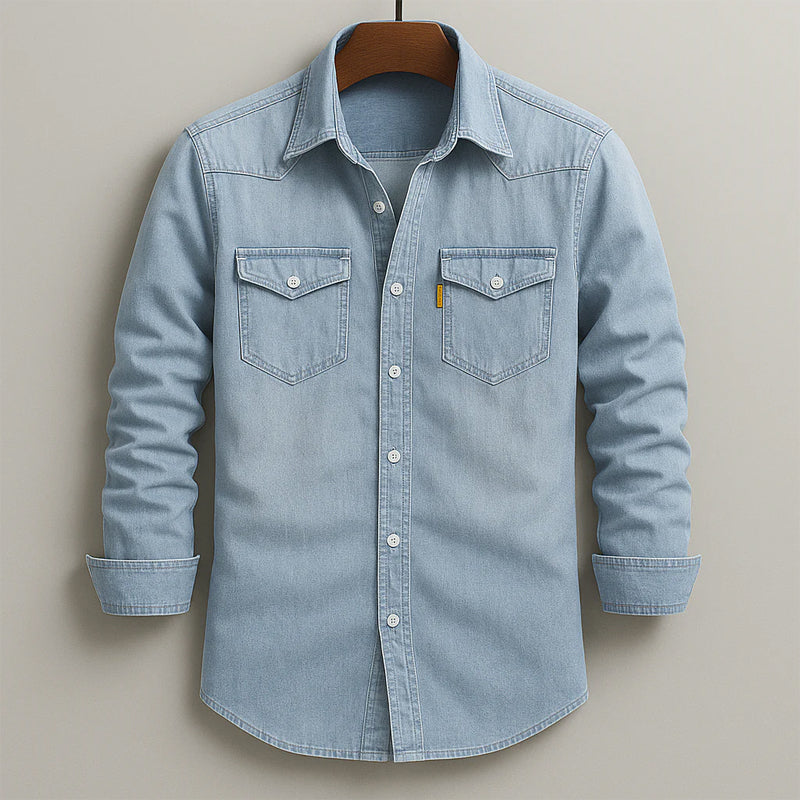 Denver Modern Fit Denim Button Down Shirt – Soft Cotton with Double Chest Pockets 0