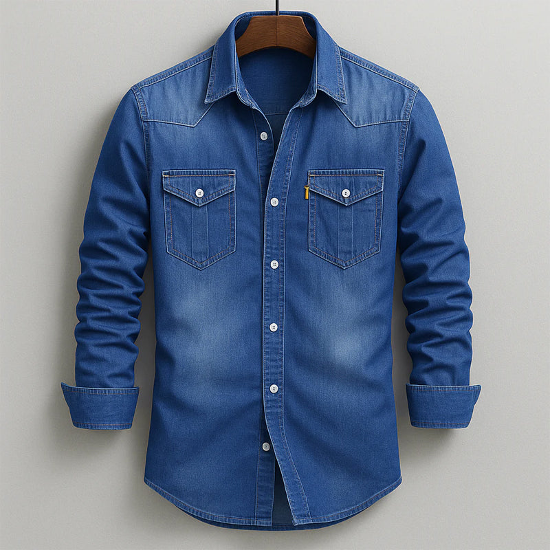 Denver Modern Fit Denim Button Down Shirt – Soft Cotton with Double Chest Pockets 1
