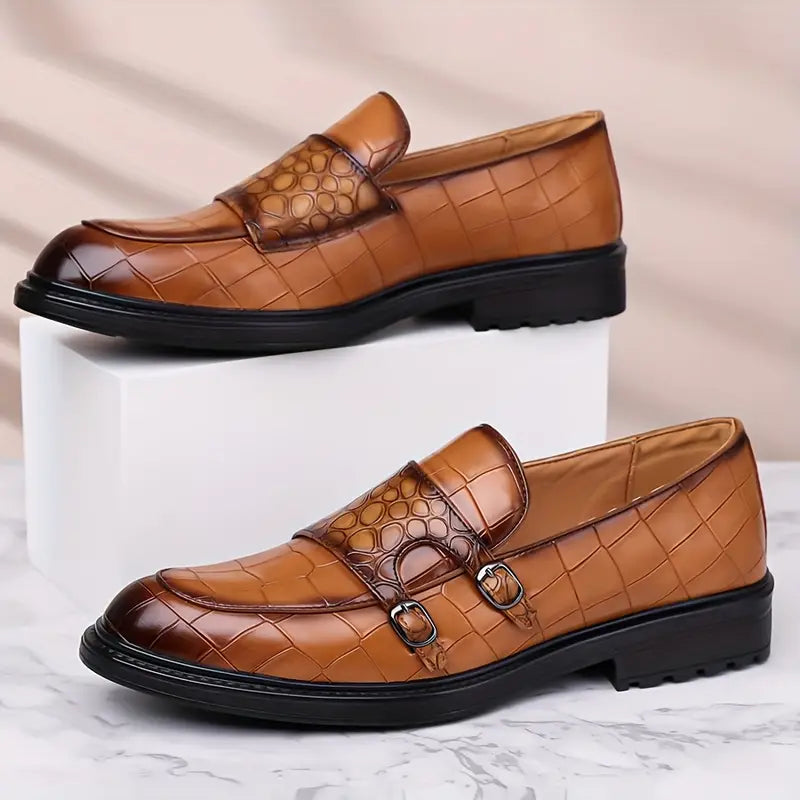 Denver Premium Ostrich Leather Loafers – Dual Buckle Slip-On Design for Comfort 8