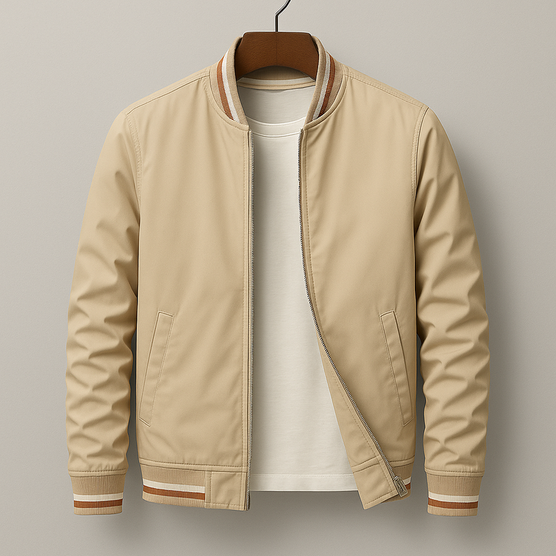 Denver Tailored Bomber Jacket – Lightweight Fabric with Sporty Striped Details 1